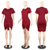Round Neck Irregular Short Sleeve Mini Dress FSXF-59