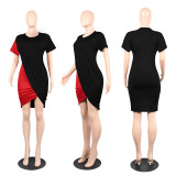 Round Neck Irregular Short Sleeve Mini Dress FSXF-59