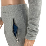 Solid Fleece Zipper Hoodie Coat Pile Pants 2 Piece Sets CH-8199