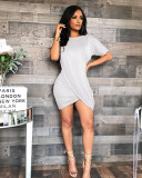 Round Neck Irregular Short Sleeve Mini Dress FSXF-59