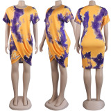 Round Neck Irregular Short Sleeve Mini Dress FSXF-59