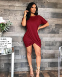 Round Neck Irregular Short Sleeve Mini Dress FSXF-59