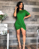 Round Neck Irregular Short Sleeve Mini Dress FSXF-59