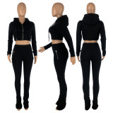Solid Fleece Zipper Hoodie Coat Pile Pants 2 Piece Sets CH-8199