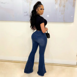 Denim Ripped Hole Mid-Waist Flared Jeans LX-2515