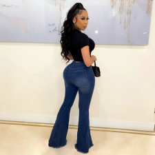 Denim Ripped Hole Mid-Waist Flared Jeans LX-2515