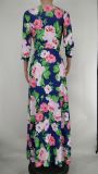 Plus Size Printed V Neck 3/4 Sleeve Sashes Maxi Dress XMY-9316