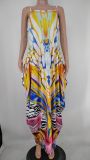 Plus Size Printed Spaghetti Strap Loose Maxi Dress XMY-9317