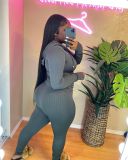 Solid Ribbed Hooded Long Sleeve Zipper 2 Piece Sets FSL-F180