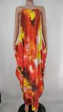 Plus Size Printed Spaghetti Strap Loose Maxi Dress XMY-9317