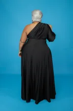 Plus Size Solid One Shoulder Irregular Maxi Dress XMY-9328