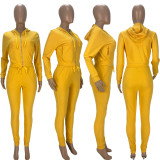Solid Hooded Zipper Long Sleeve 2 Piece Suits LDS-3289