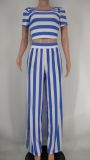 Plus Size Striped Short Sleeve Wide Leg Pants 2 Piece Sets XMY-9310