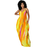 Plus Size Printed Spaghetti Strap Loose Maxi Dress XMY-9317
