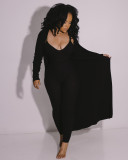 Solid Sling Jumpsuit+Full Sleeve Long Cloak 2 Piece Sets YS-8832