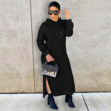 Solid Casual Hooded Split Maxi Dress GLF-10064