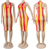 Sleeveless Color Striped Slim Dress FSXF-55
