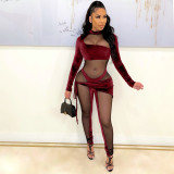Velvet Mesh Patchwork Sexy Night Club Jumpsuit YS-8830