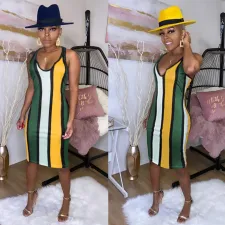 Sleeveless Color Striped Slim Dress FSXF-55