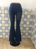 Denim Ripped Hole Mid-Waist Flared Jeans LX-2515