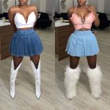 Plus Size Fashion Casual Denim Pleated Skirt OD-D8429