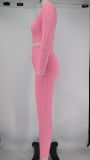 Solid Fitness Long Sleeve Zipper 2 Piece Pants Set XMY-9311 