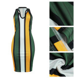 Sleeveless Color Striped Slim Dress FSXF-55