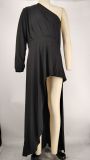 Plus Size Solid One Shoulder Irregular Maxi Dress XMY-9328