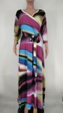 Plus Size Printed V Neck Sashes Maxi Dress XMY-9326