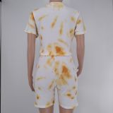 Tie Dye Print Short Sleeve 2 Piece Shorts Set XMY-9309