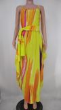 Plus Size Printed Spaghetti Strap Loose Maxi Dress XMY-9317