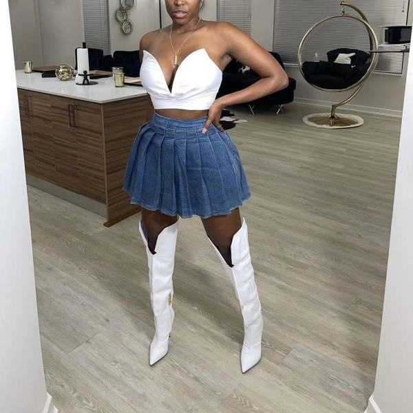 Plus Size Fashion Casual Denim Pleated Skirt OD-D8429