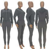 Solid Hooded Zipper Long Sleeve 2 Piece Suits LDS-3289