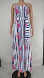 Floral Print Spaghetti Strap Maxi Dress (With Headscarf) XMY-9306