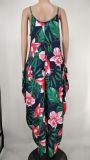Plus Size Printed Spaghetti Strap Loose Maxi Dress XMY-9317