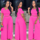 Plus Size Solid Short Sleeve Wide Leg Pants 2 Piece Sets XMY-9318
