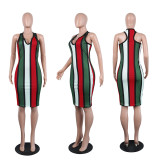 Sleeveless Color Striped Slim Dress FSXF-55