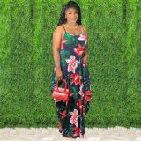 Plus Size Printed Spaghetti Strap Loose Maxi Dress XMY-9317