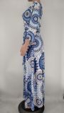 Plus Size Printed V Neck Sashes Maxi Dress XMY-9326
