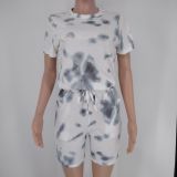 Tie Dye Print Short Sleeve 2 Piece Shorts Set XMY-9309