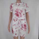 Tie Dye Print Short Sleeve 2 Piece Shorts Set XMY-9309