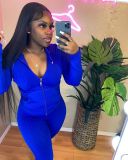 Solid Ribbed Hooded Long Sleeve Zipper 2 Piece Sets FSL-F180