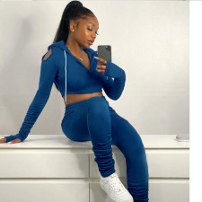 Solid Casual Fleece Hoodie Two Piece Sets ME-S978