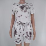 Tie Dye Print Short Sleeve 2 Piece Shorts Set XMY-9309