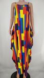 Plus Size Printed Spaghetti Strap Loose Maxi Dress XMY-9317