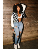 Plaid Print Full Sleeve Baseball Jacket BLX-8232
