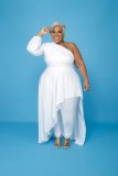 Plus Size Solid One Shoulder Irregular Maxi Dress XMY-9328