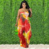 Plus Size Printed Spaghetti Strap Loose Maxi Dress XMY-9317