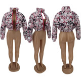 Plus Size Cartoon Print Winter Warm Down Jacket HNIF-063