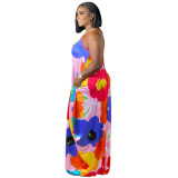 Plus Size Printed Spaghetti Strap Loose Maxi Dress XMY-9317